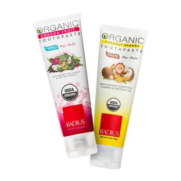 RADIUS USDA Organic Toothpaste for Kids in Dragon Fruit and Coconut Banana Flavors