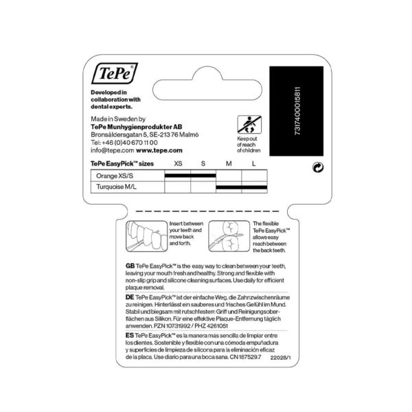 TePe EasyPick Dental Toothpicks rear labeling