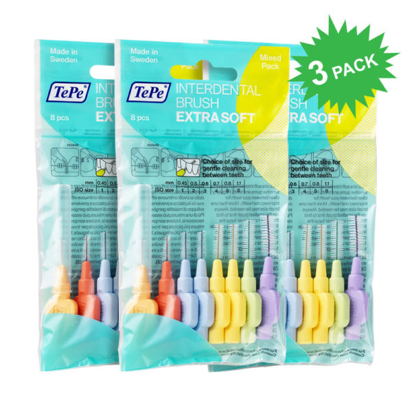 TePe Interdental Brushes Extra Soft Mixed Pack ISO 0.4 to1.1 mm (3 Pack)