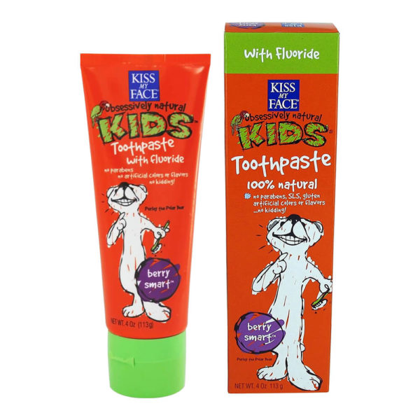 Kiss My Face Kids Berry Smart Gel with fluoride toothpaste tube and box