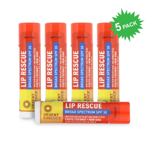 Desert Essence Lip Rescue with SPF 30 Exotic Coconut Formula 5 Pack