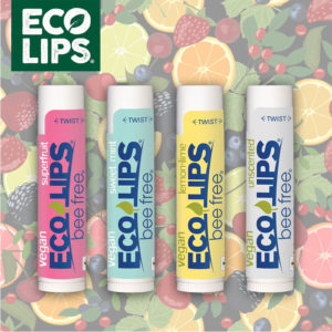 Eco Lips Bee Free Vegan Lip Balm available in superfruit, sweet mint, lemon lime and unscented.