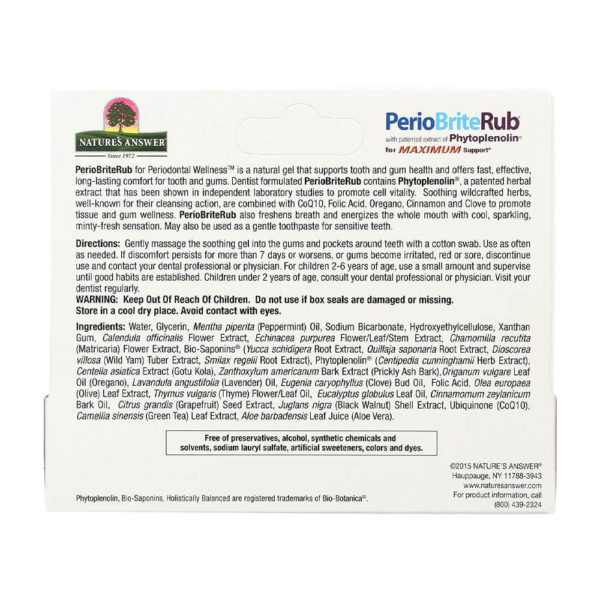 Nature’s Answer PerioBrite Rub back packaging