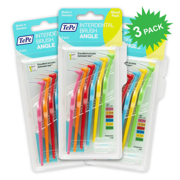 TePe Angle Interdental Brushes mixed pack sizes 0.4mm to 0.8mm