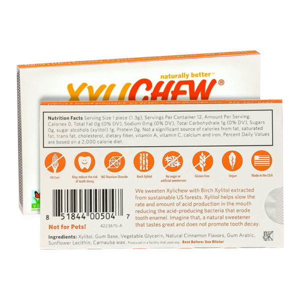 XyliChew Gum Fruit Flavor Blister Pack packaging label