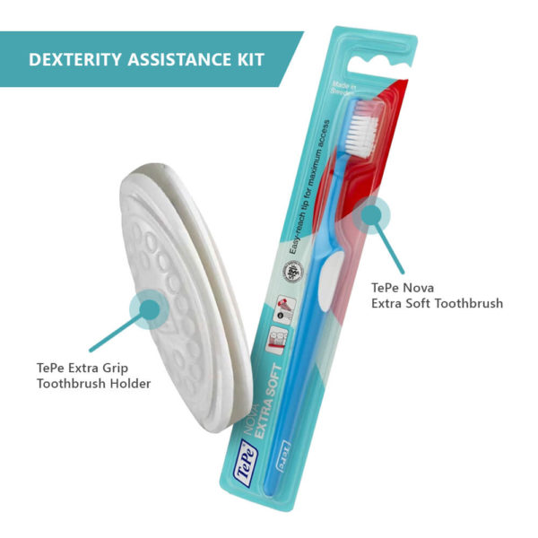 TePe Dexterity Assistance Kit: TePe Extra Grip with TePe Nova Toothbrush