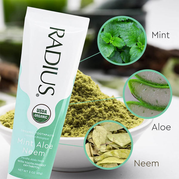 RADIUS USDA Organic Mint Aloe Neem Toothpaste natural ingredients