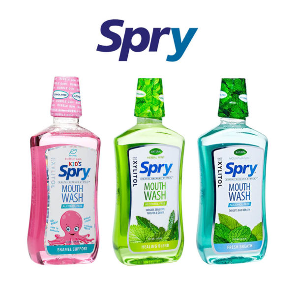 Spry Alcohol-Free Mouthwash. Available in 3 Flavors.