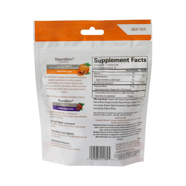 Quantum Health TheraZinc Lozenges Orange Flavor Supplement Facts