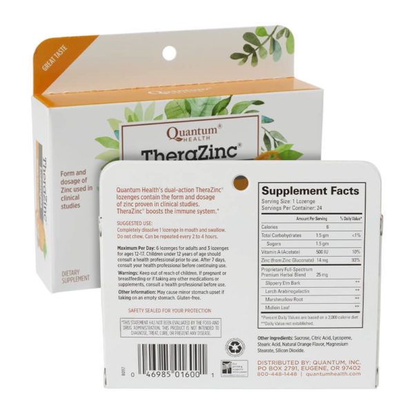 Quantum Health TheraZinc Lozenges Orange Flavor Supplement Facts