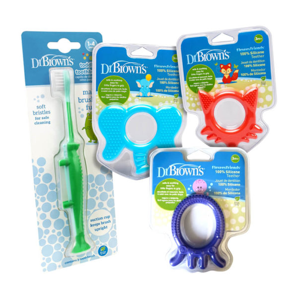 Dr. Brown's Toddler Crocodile Design Toothbrush Bundle with Flexees Friends Teether Set