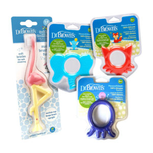 Dr. Brown's Toddler Flamingo Design Toothbrush Bundle with Flexees Friends Teether Set