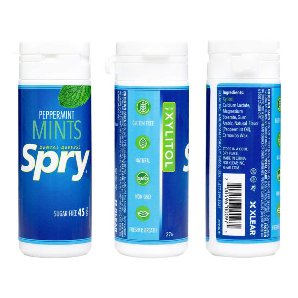 Spry Dental Defense Sugar Free Mints Peppermint Flavor Nutrition Facts and Ingredients